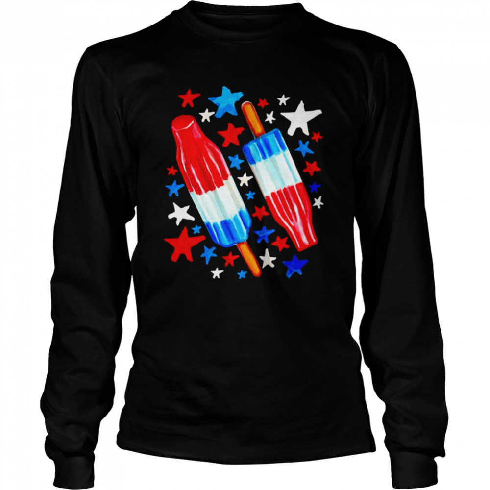Patriotic Rocket Pop And Stars Pattern T- Long Sleeved T-shirt