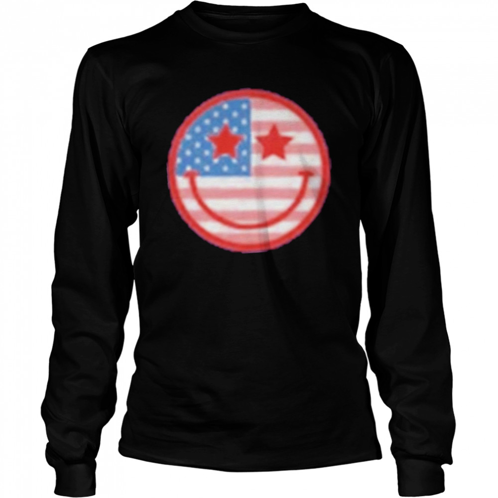 Retro Smiley Usa Flag 4th Of July Retro Funny Fourth Womens 4th Of July T- Long Sleeved T-shirt
