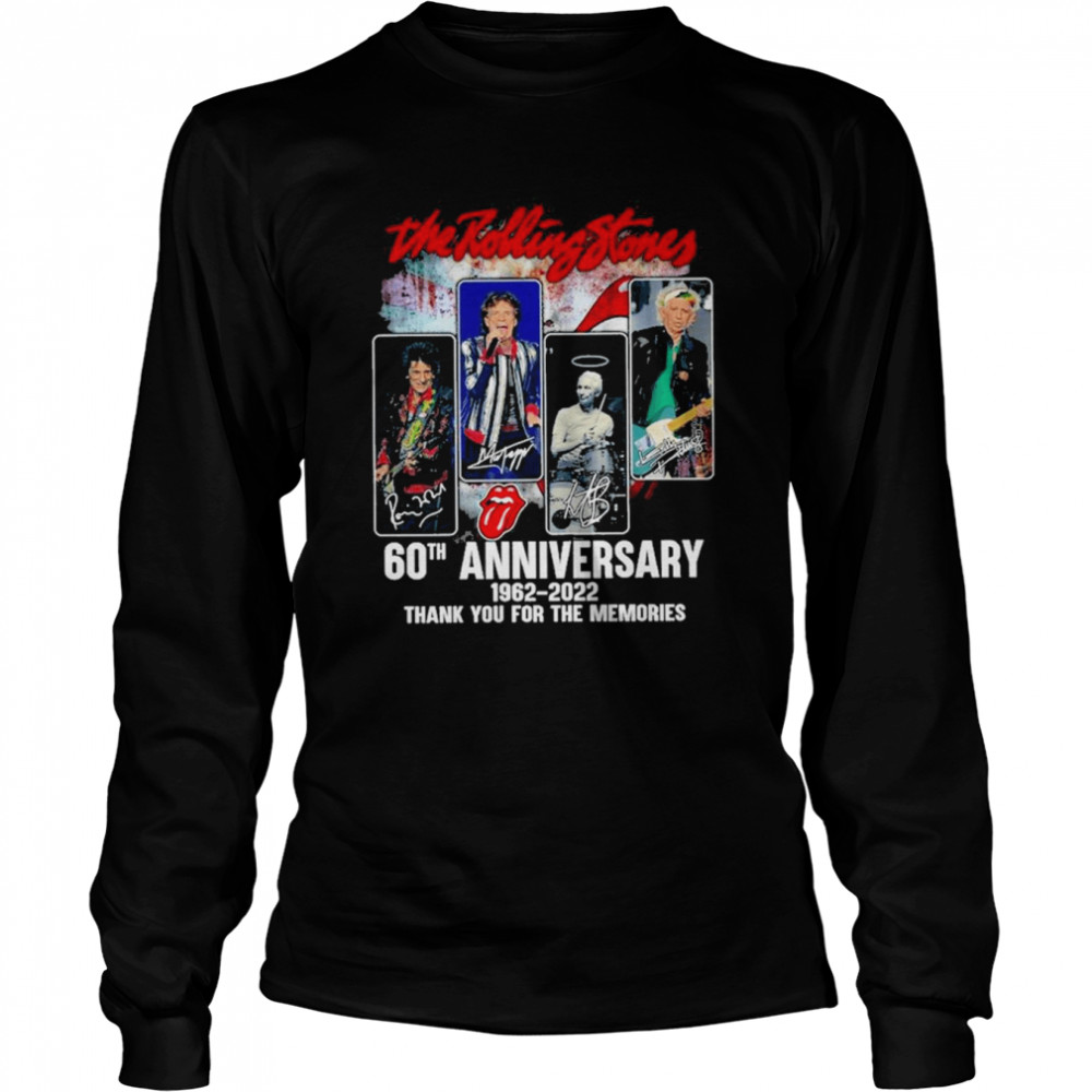 The Rolling Stones 60th Anniversary 1962-2022 Thank You For The Memories Signatures  Long Sleeved T-shirt