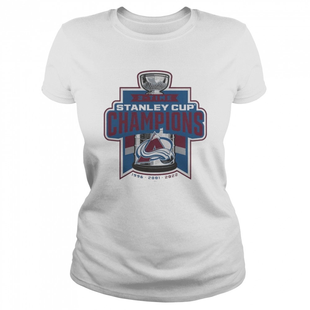 3-Time Colorado Avalanche Stanley Cup Champions 1996 2001 2022 T- Classic Women's T-shirt