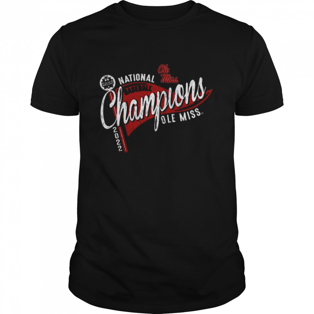 Ole Miss Rebels Blue 84 2022 NCAA Men’s Baseball College World Series Champions Pennant T-Shirt