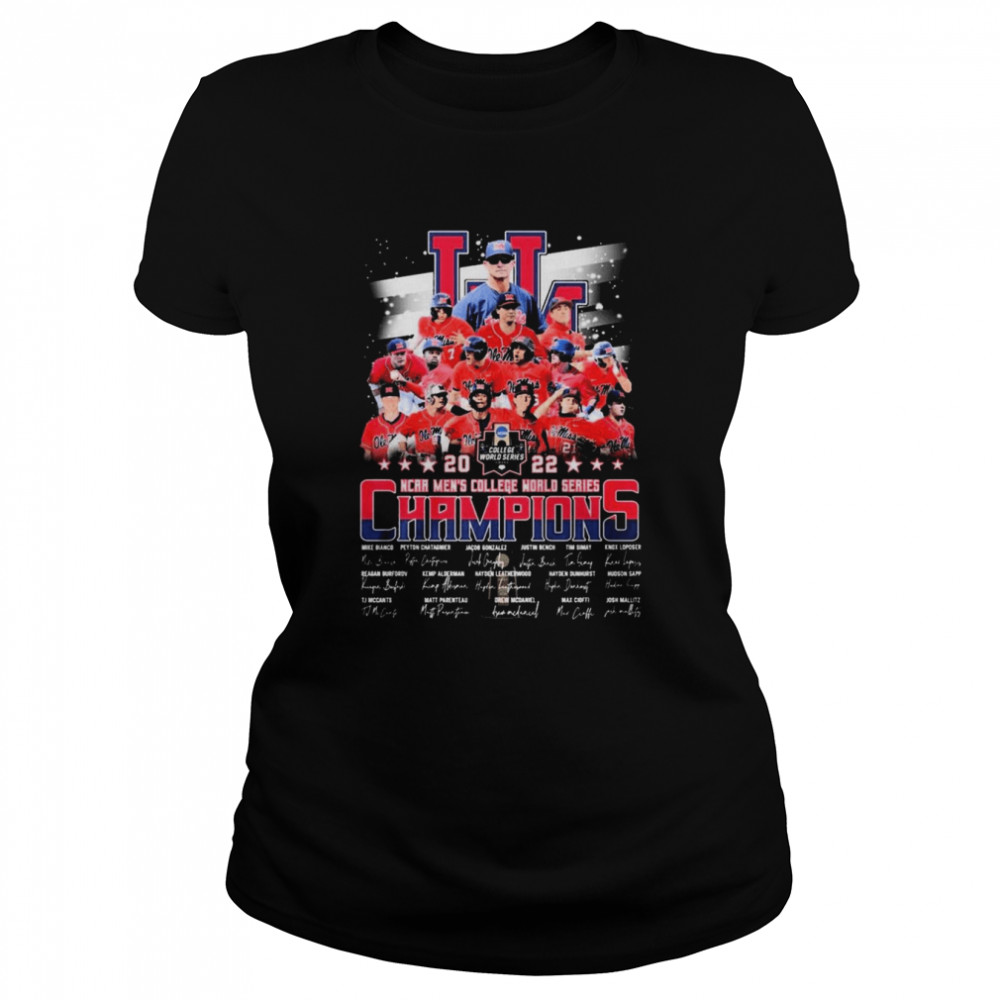 Ole Miss Rebels Baseball Team 2022 NCAA Men’s CWS Champions Signatures  Classic Women's T-shirt