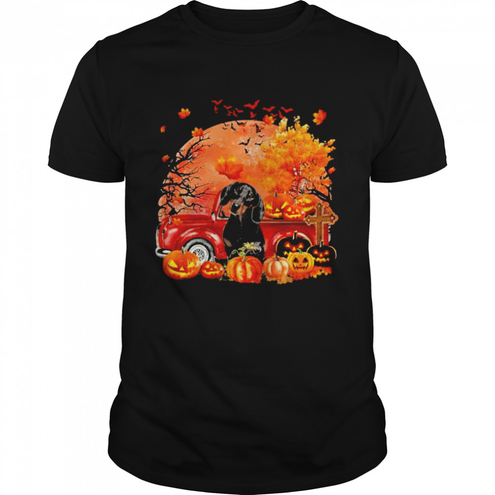Black Dachshund Dog Hollowed Pumpkin Moon Shirt